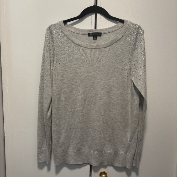 INC International Concepts Sweater Crew Neck Long Sleeve Grey Embellished Medium - Picture 1 of 5